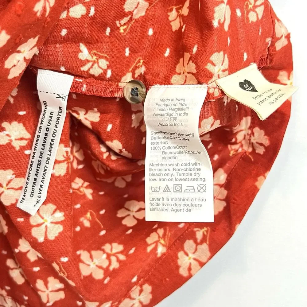 Madewell Puff-Sleeve Button-Front Top Womens Small Swiss Dot Happy Hibiscus